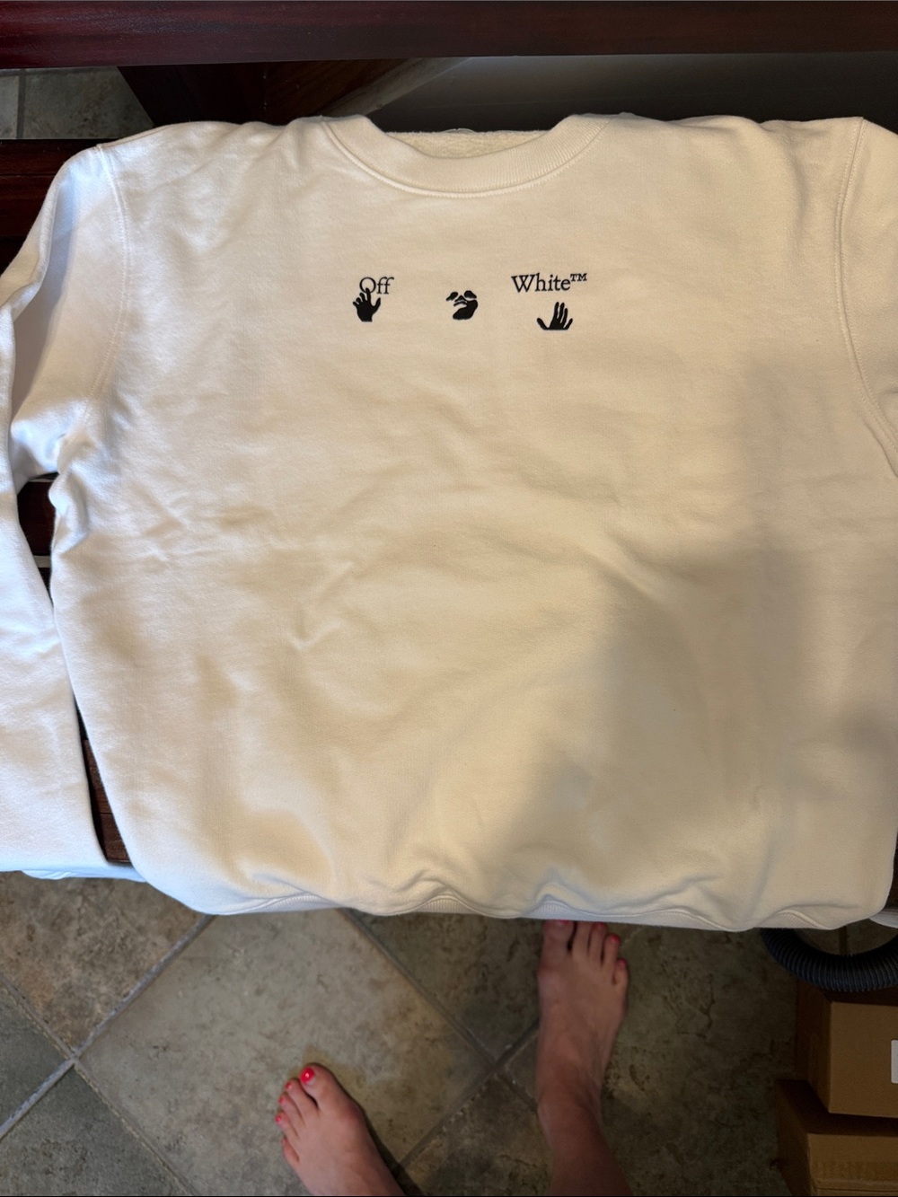Off-White White Crewneck Sweatshirt with Small Black Logo Graphics - Picture 3 of 5